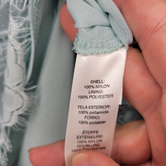 White House Black Market Seafoam Lace Blouse Top Sz Lg - Picture 4 of 5